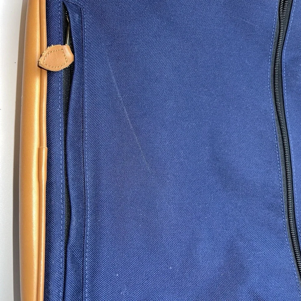 LL Bean Navy Canvas/Leather Messenger Sling Bag Embroidered 